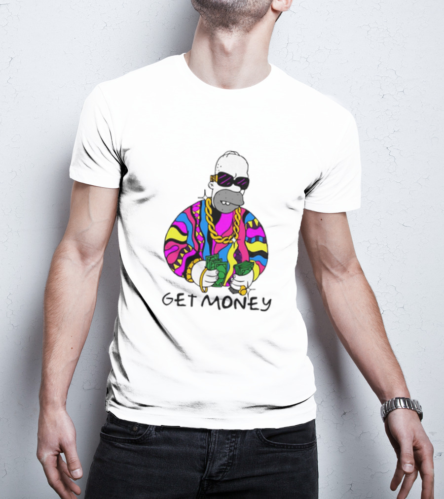 Homer Simpson Gangster Get Money Colorful Sweater And Sunglasses T-Shirt