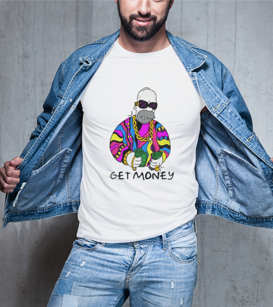 Homer Simpson Gangster Get Money Colorful Sweater And Sunglasses T-Shirt