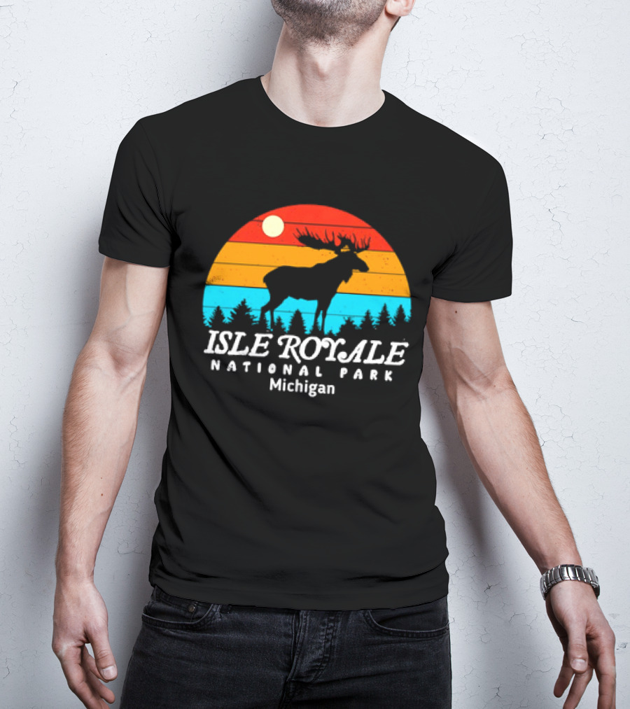 Isle Royale National Park Michigan Vintage Sunset Moose T-Shirt