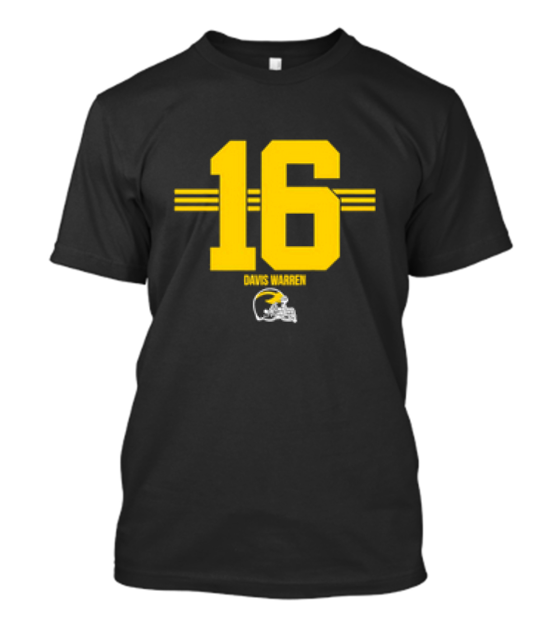 Michigan Football Davis Warren 16 Yellow Stripe Helmet T-Shirt
