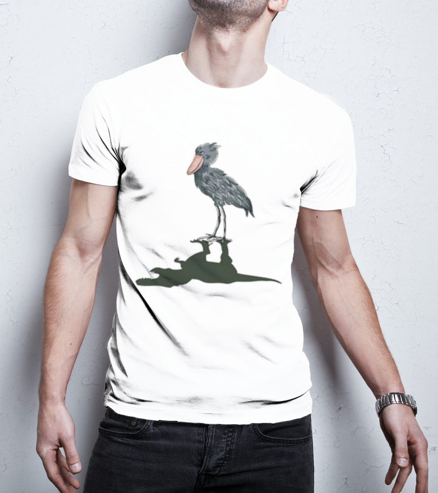 Shoebill Stork With Dinosaur Shadow Meme T-Shirt