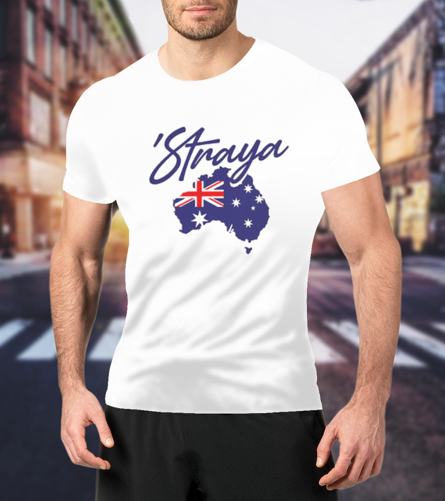 Straya Aussie Map With Australian Flag And Stars T-Shirt