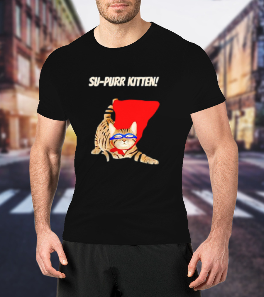 Su-Purr Kitten Cute Super Hero Cat Meme With Red Cape And Mask T-Shirt
