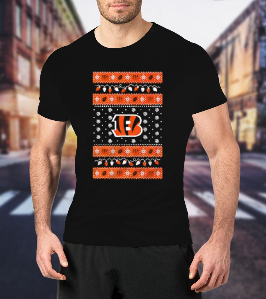 Cincinnati Bengals Holiday Lights Ugly Christmas T-Shirt