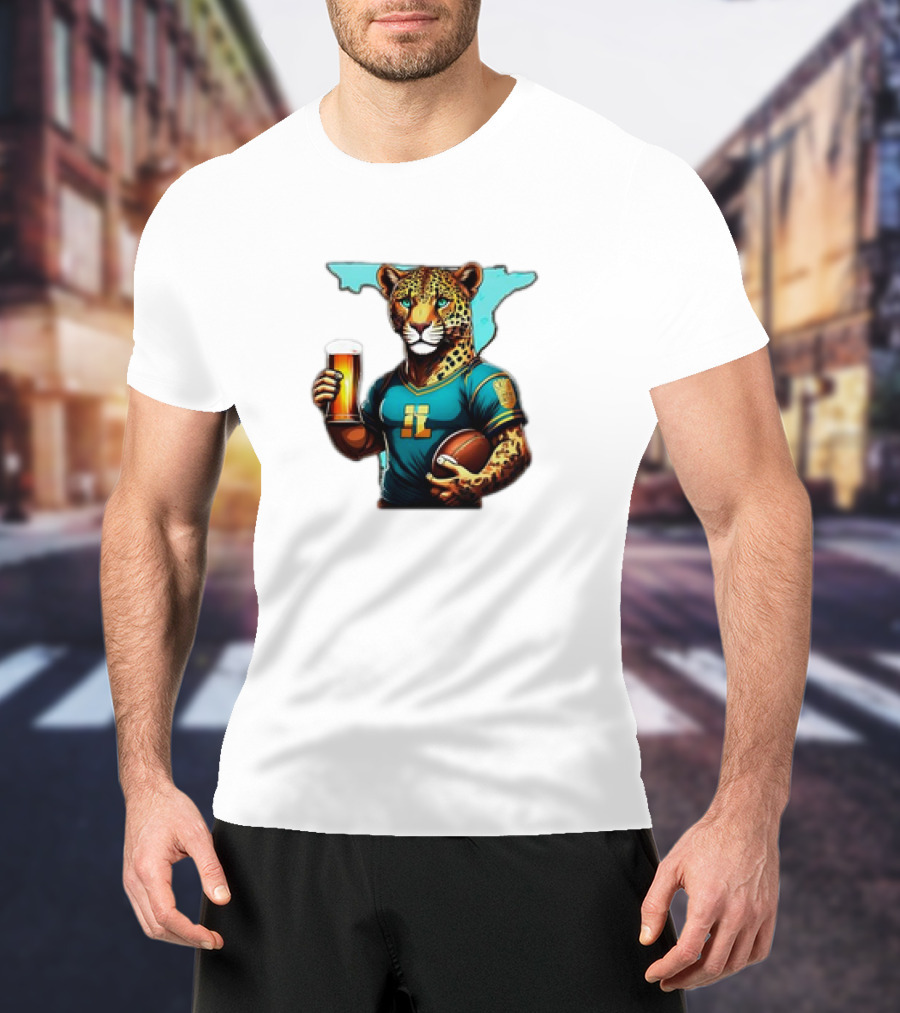 Jacksonville Jaguars Fan Jaguar With Beer And Football T-Shirt