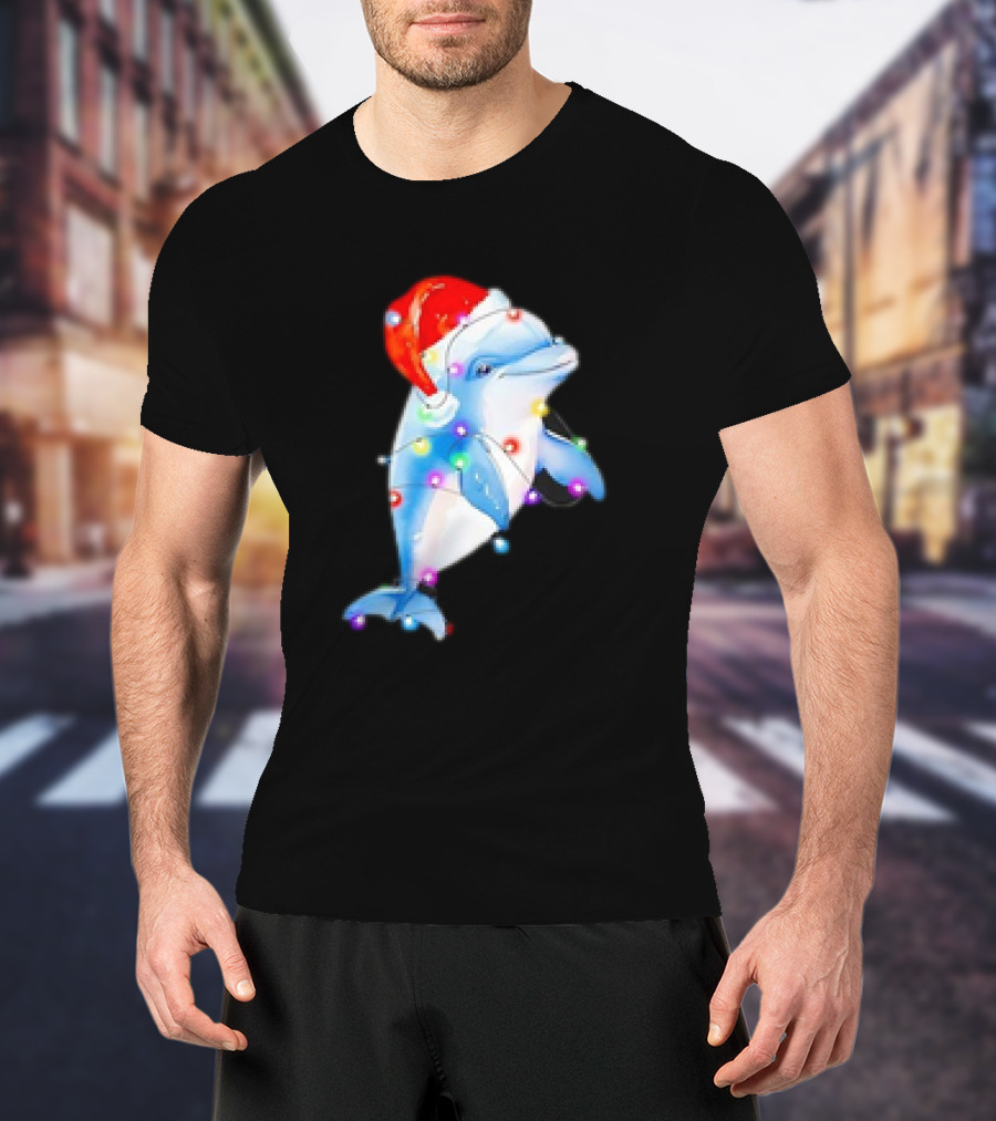 Dolphin Santa Hat Christmas Lights T-Shirt