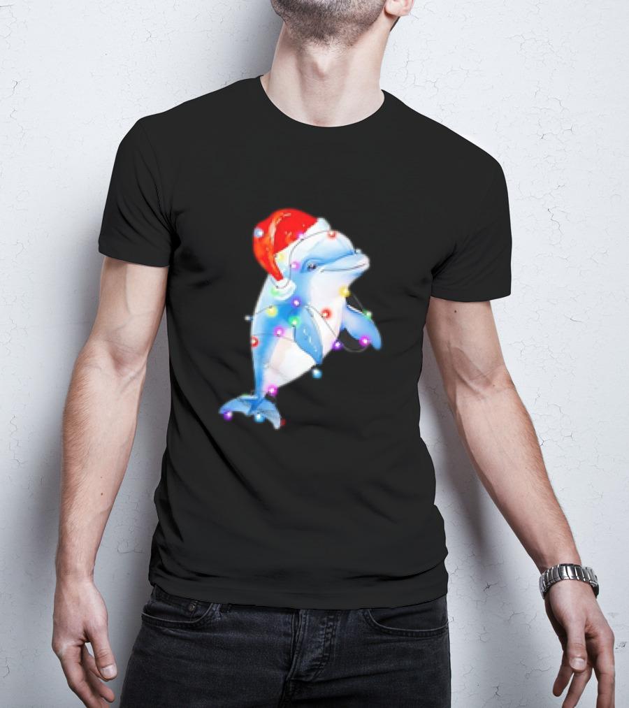 Dolphin Santa Hat Christmas Lights T-Shirt