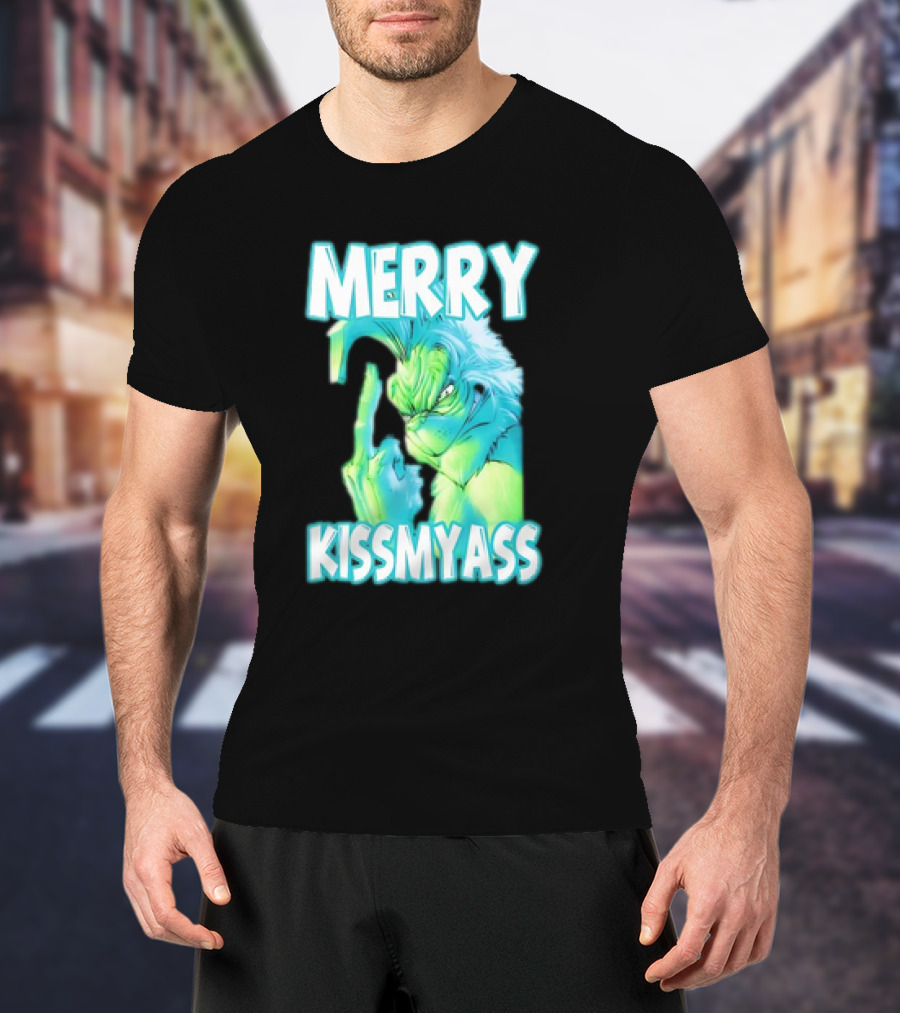 Merry Kiss My Ass Grinch Middle Finger T-Shirt