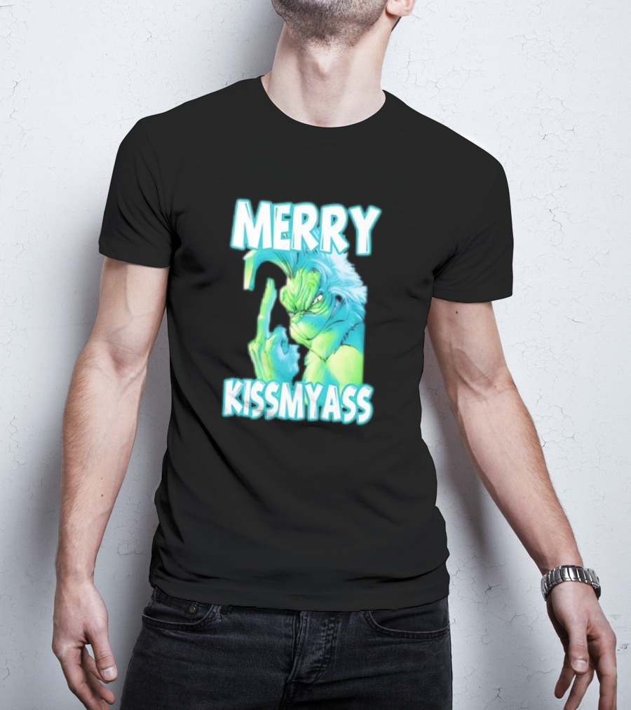 Merry Kiss My Ass Grinch Middle Finger T-Shirt