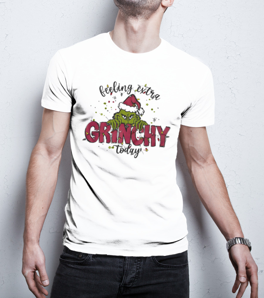 Feeling Extra Grinchy Today Santa Hat Christmas Mood T-Shirt