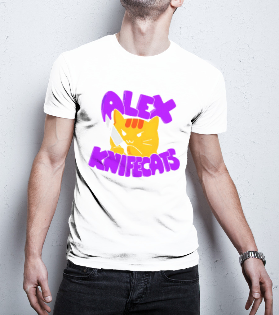 Alex Knifecats Orange Cat Purple Text T-Shirt