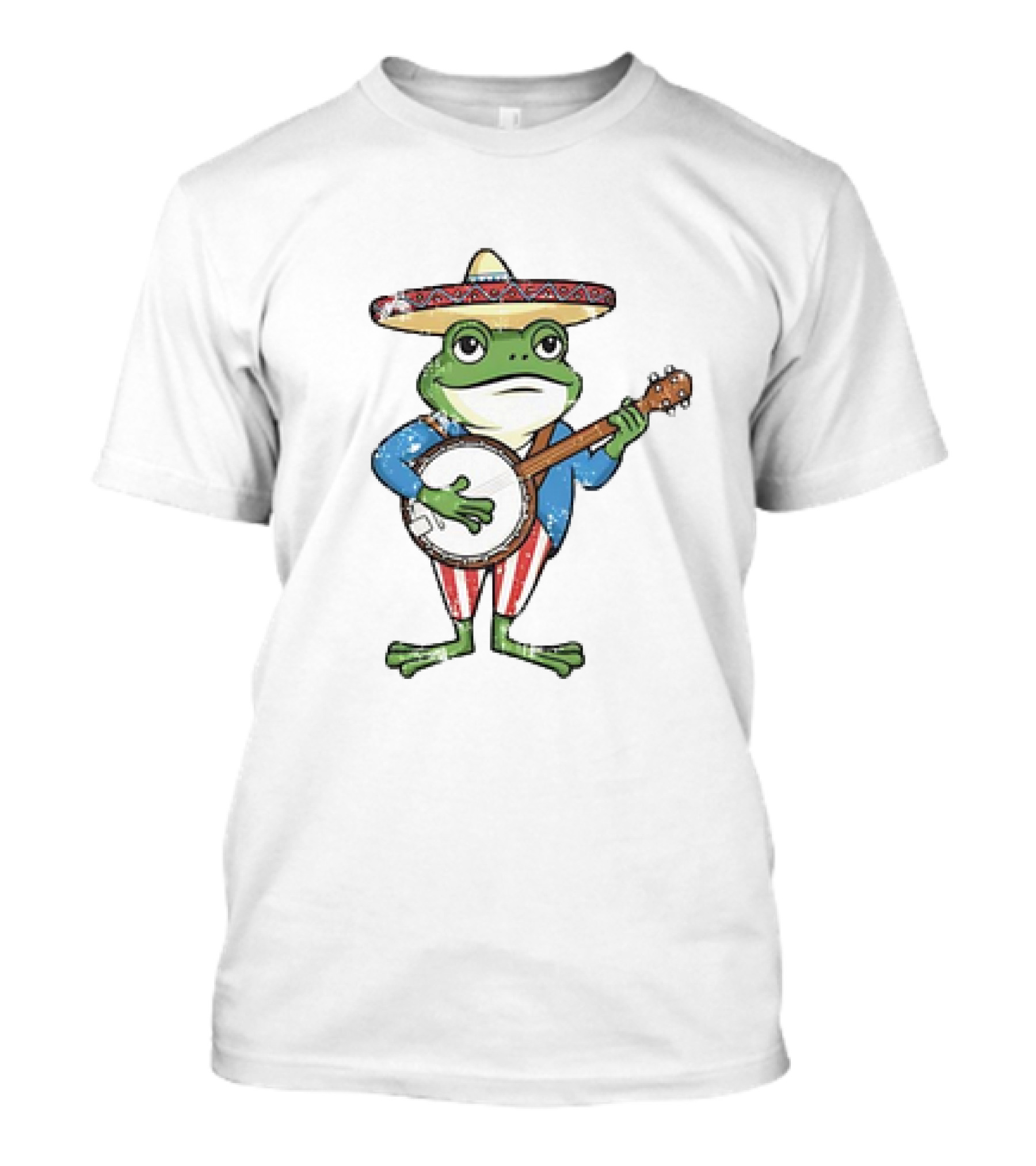 Frog In Sombrero Playing Banjo In Patriotic T-Shirt