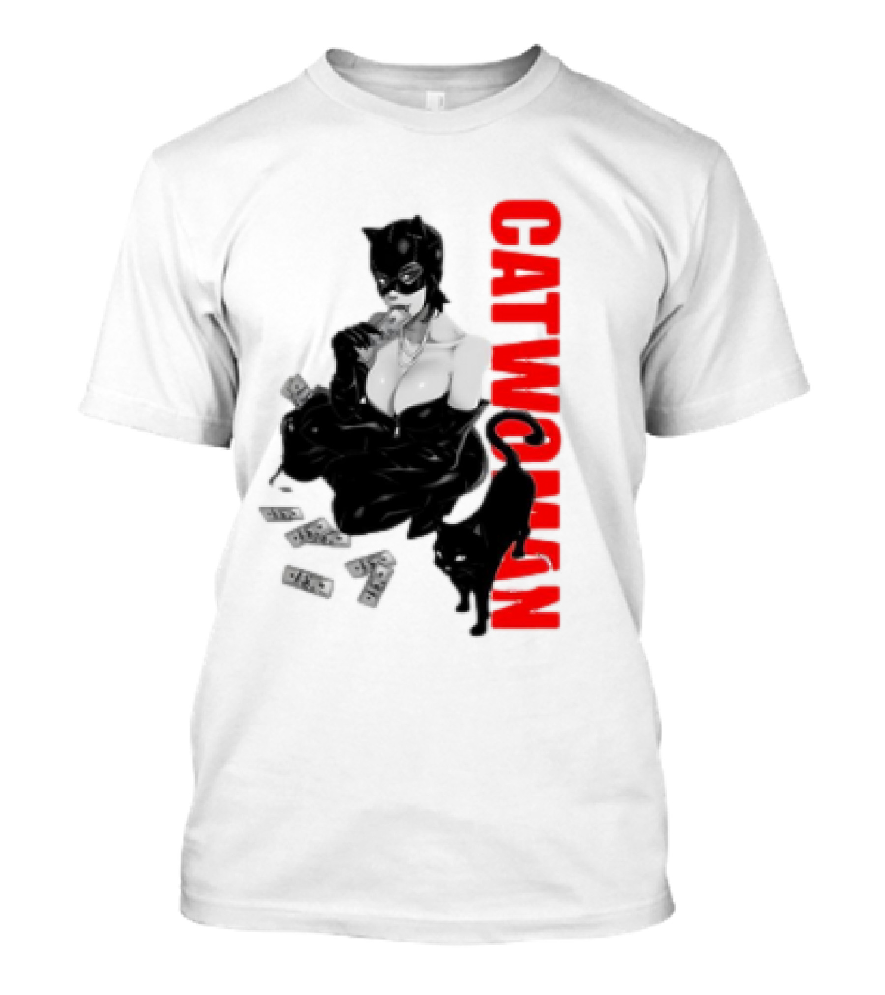 Catwoman Cartoon Noir With Money And Black Cat T-Shirt