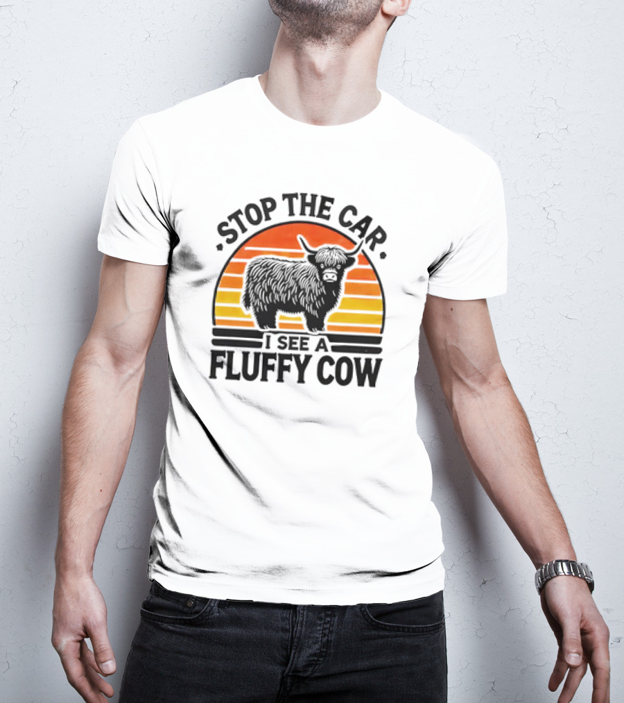 Stop The Car I See A Fluffy Cow Vintage Sunset T-Shirt