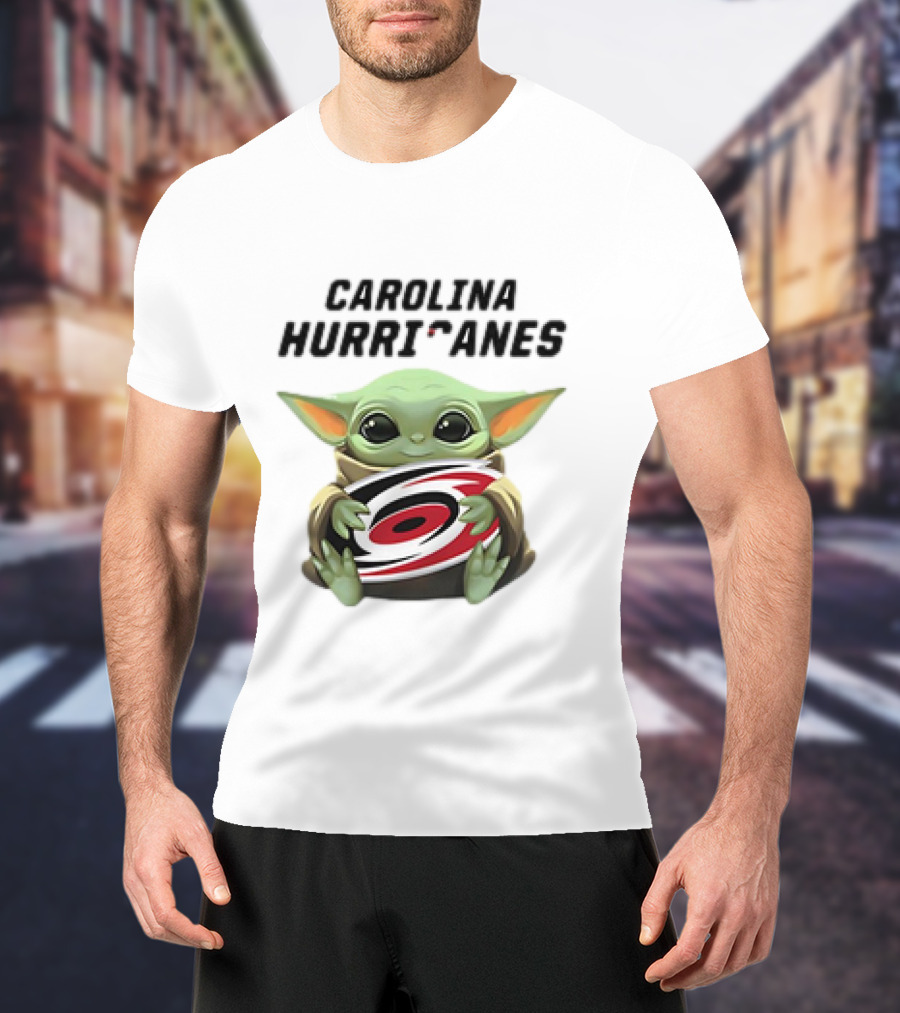 Baby Yoda Hugging Carolina Hurricanes Star Wars Crossover T-Shirt