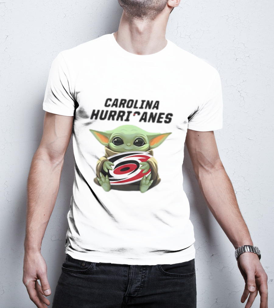 Baby Yoda Hugging Carolina Hurricanes Star Wars Crossover T-Shirt