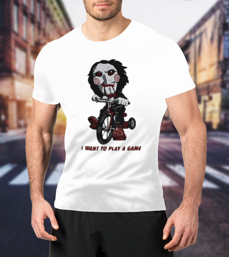Saw Jigsaw I Want To Play A Game Tricycle Puppet Image T-Shirt