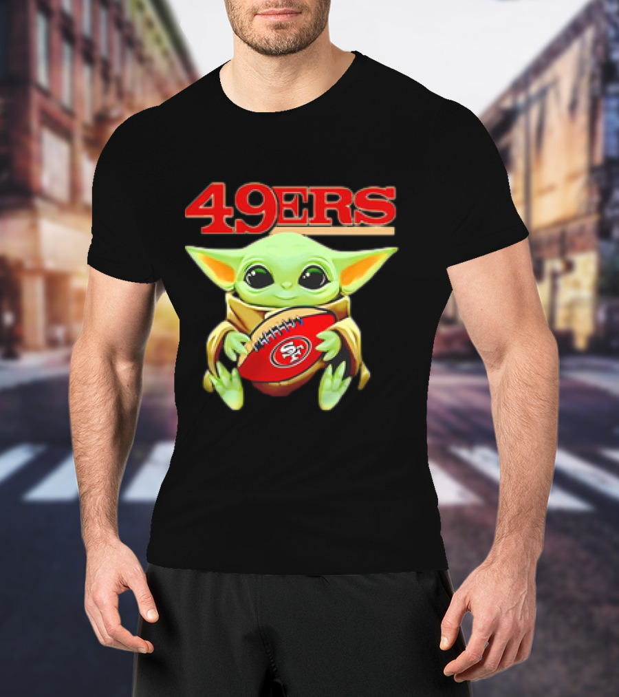Baby Yoda Star Wars Holding San Francisco 49ers Football T-Shirt