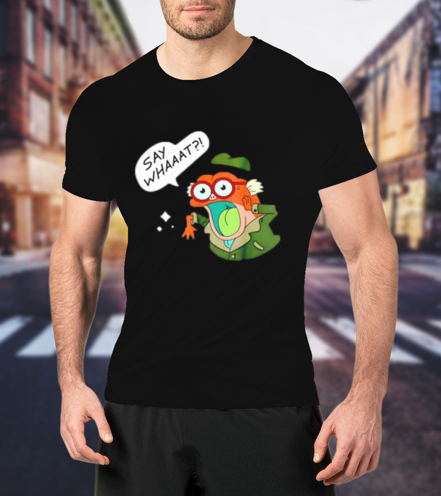 Hop Pop Plantar Amphibia Say Whaaaat Frog Cartoon Character Reaction T-Shirt
