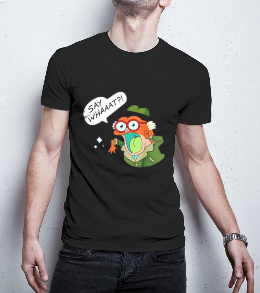 Hop Pop Plantar Amphibia Say Whaaaat Frog Cartoon Character Reaction T-Shirt