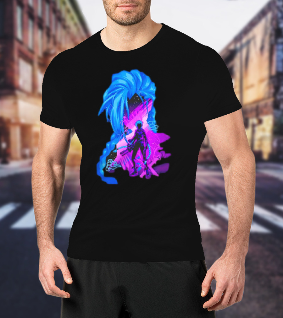 Jinx Arcane League Of Legends Iconic Silhouette With Blue Hair T-Shirt