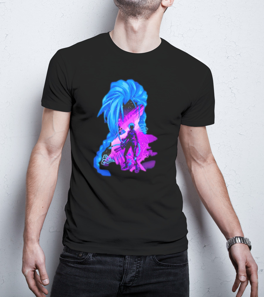 Jinx Arcane League Of Legends Iconic Silhouette With Blue Hair T-Shirt