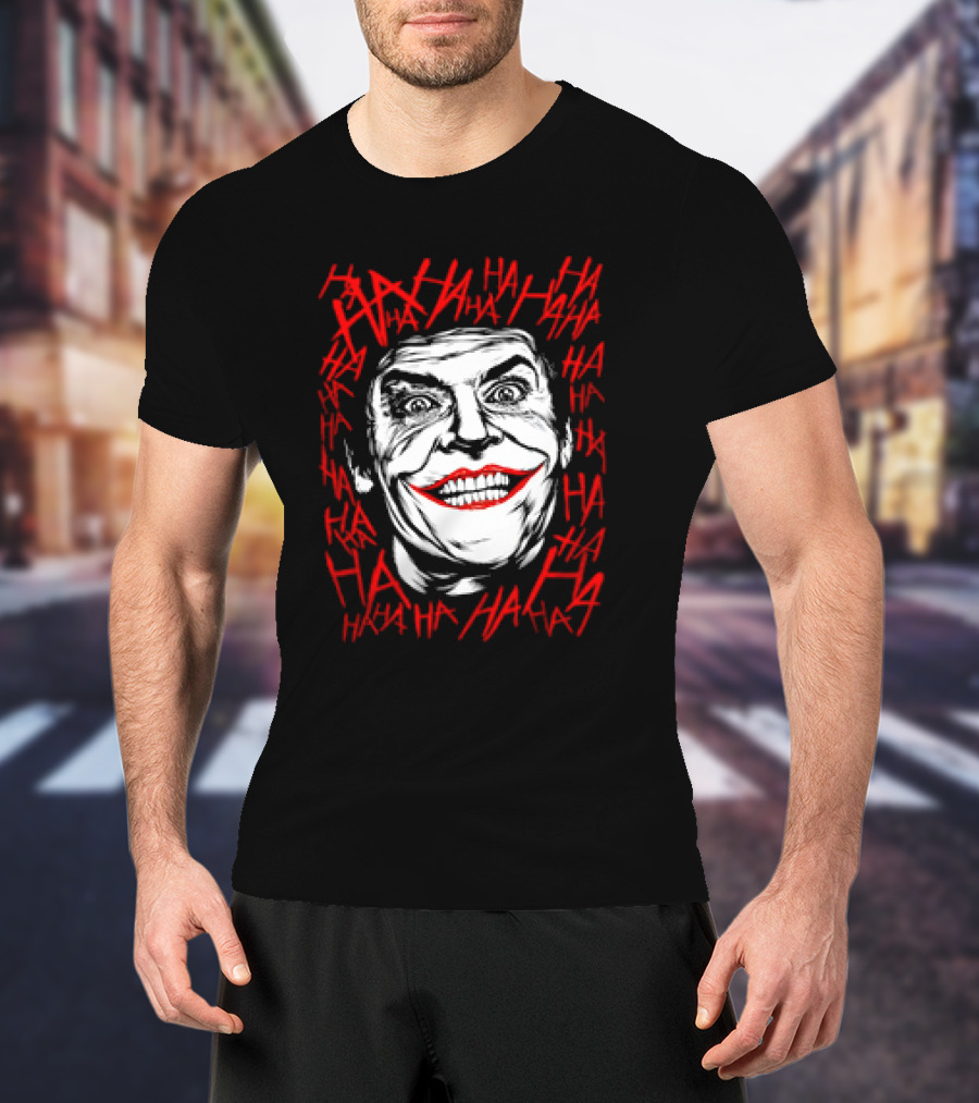 Joker Laughing Face Surrounded By Red HAHA Textured T-Shirt
