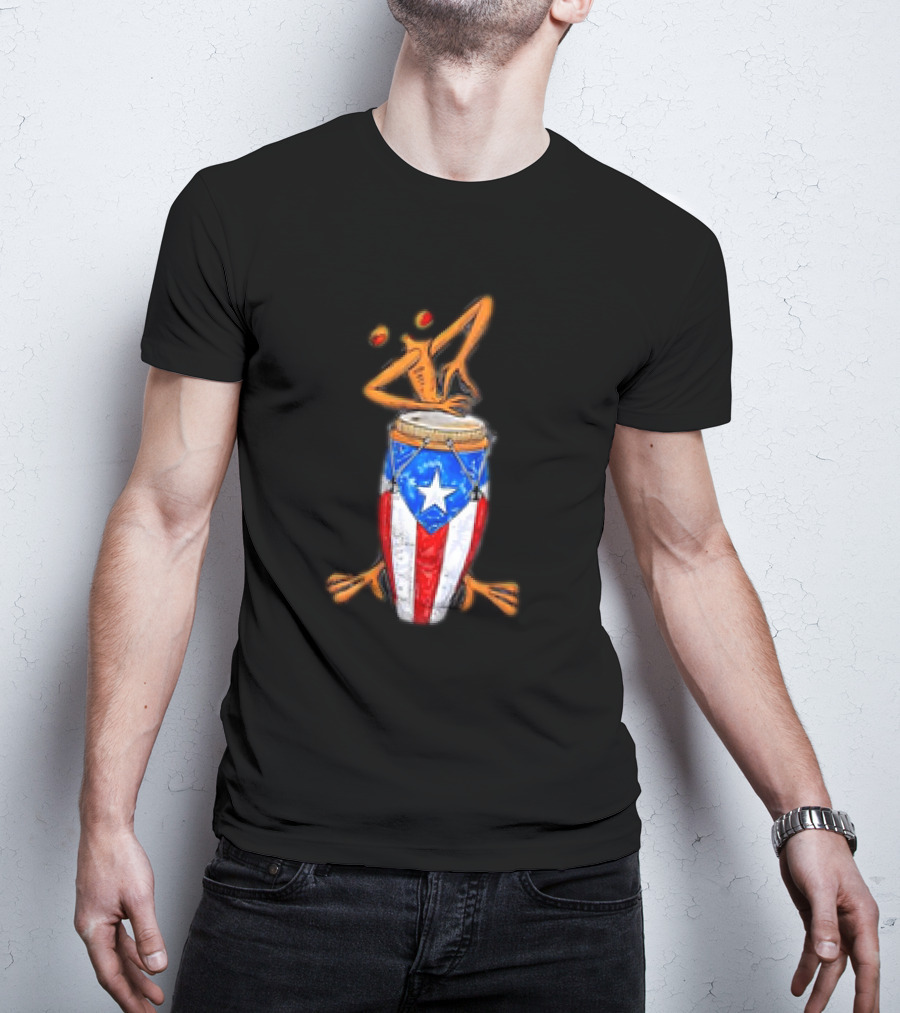 Boricua Puerto Rican Coqui Playing Drum Taino Flag T-Shirt
