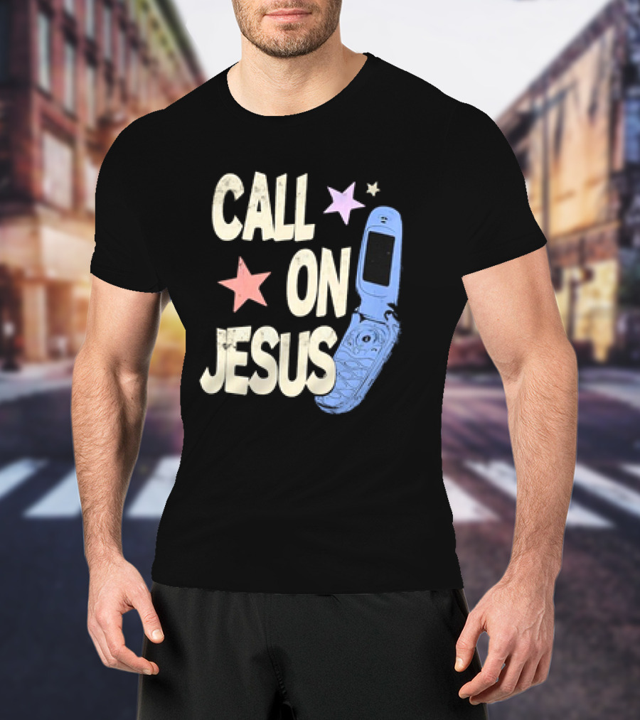 Call On Jesus Stars Vintage Flip Phone Retro Casual T-Shirt