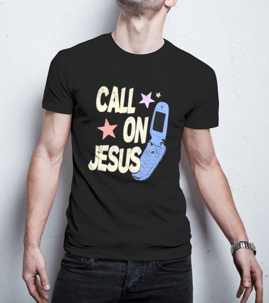 Call On Jesus Stars Vintage Flip Phone Retro Casual T-Shirt