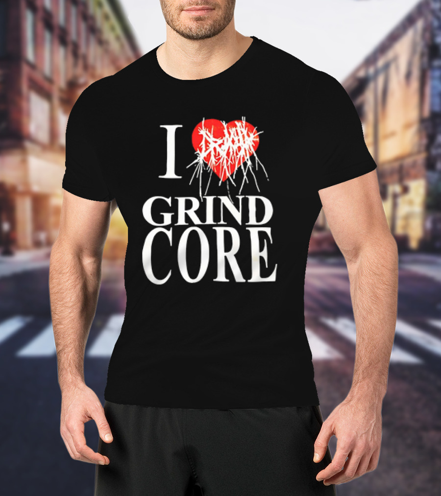 I Love Grind Core Heart Symbol With Band Logo T-Shirt