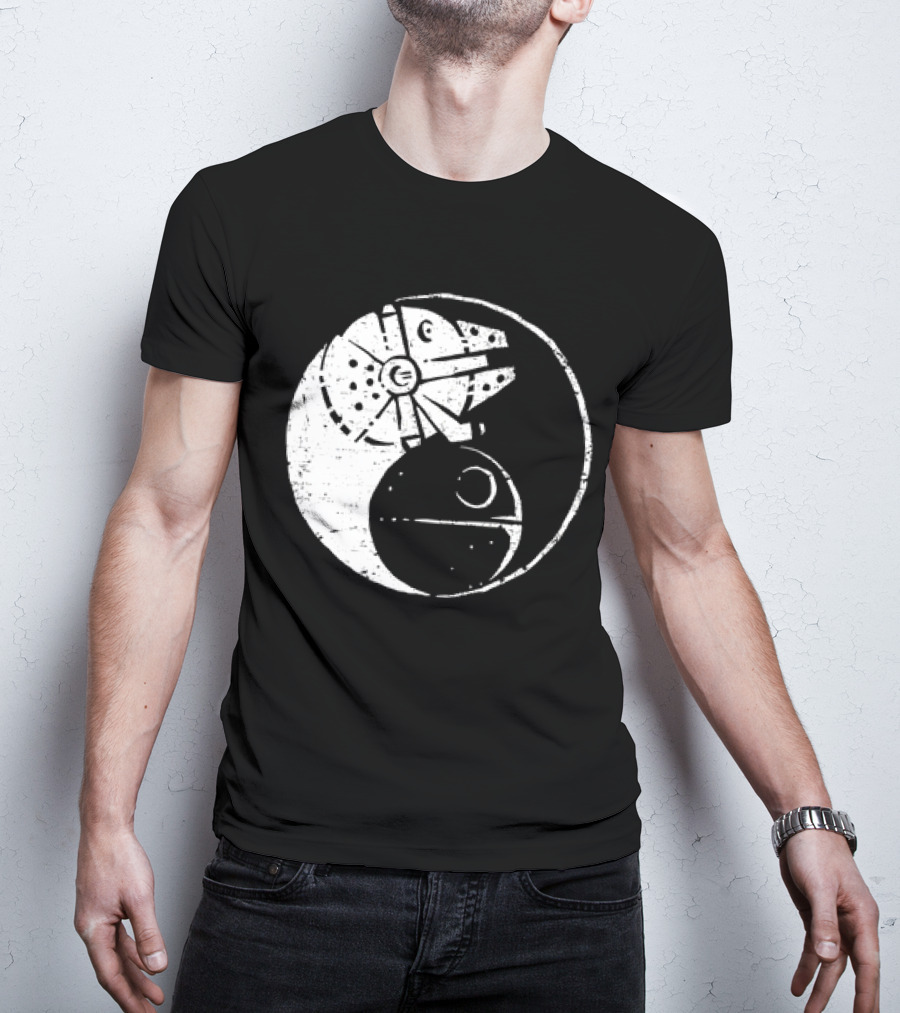 Millennium Falcon And Death Star Yin Yang Balancing The Force T-Shirt