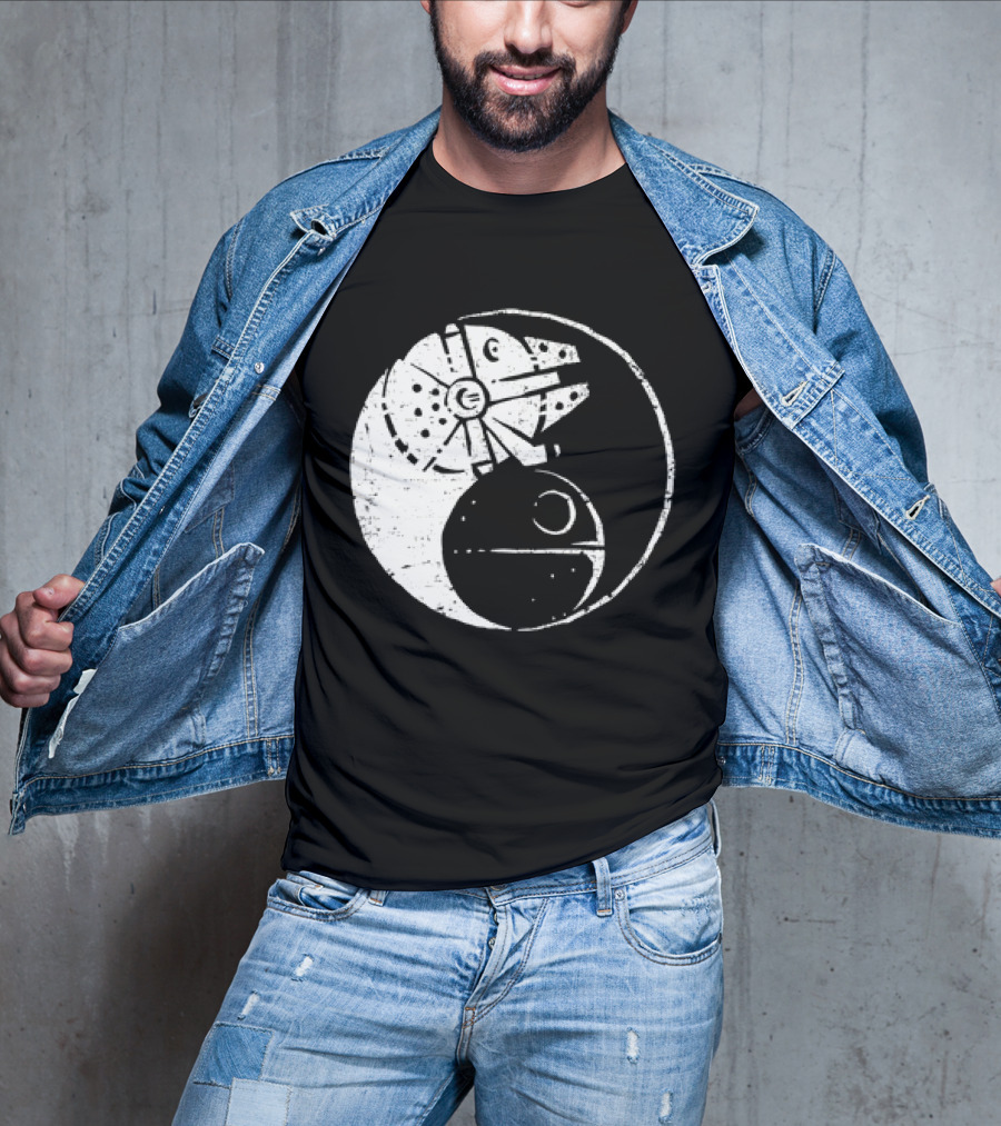 Millennium Falcon And Death Star Yin Yang Balancing The Force T-Shirt