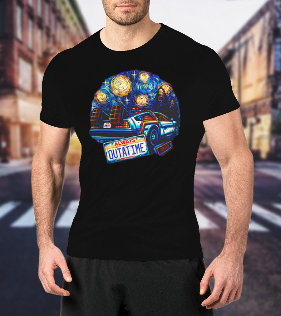Back To The Future Always Outatime DeLorean Starry Night Scene T-Shirt