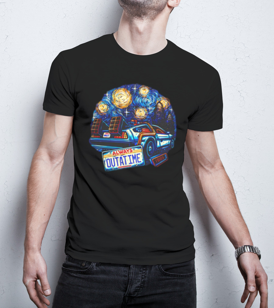Back To The Future Always Outatime DeLorean Starry Night Scene T-Shirt