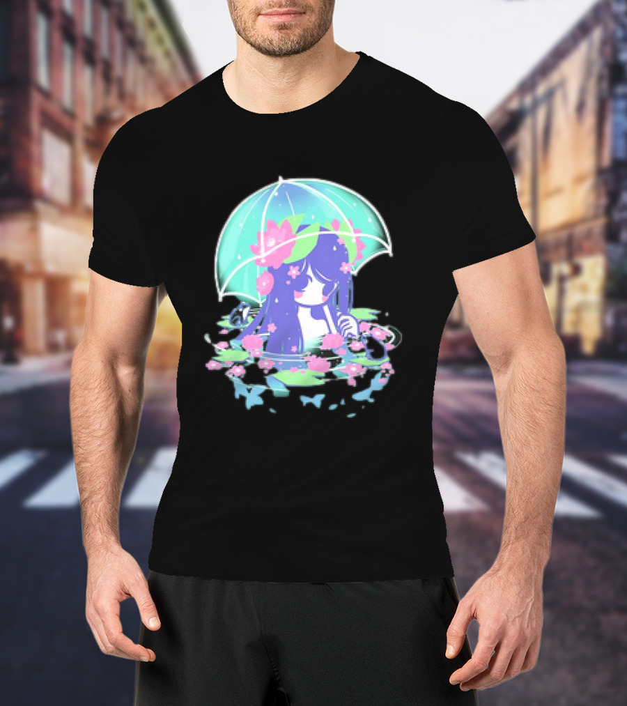 Miski Soaked Floating Girl With Umbrella And Flowers T-Shirt