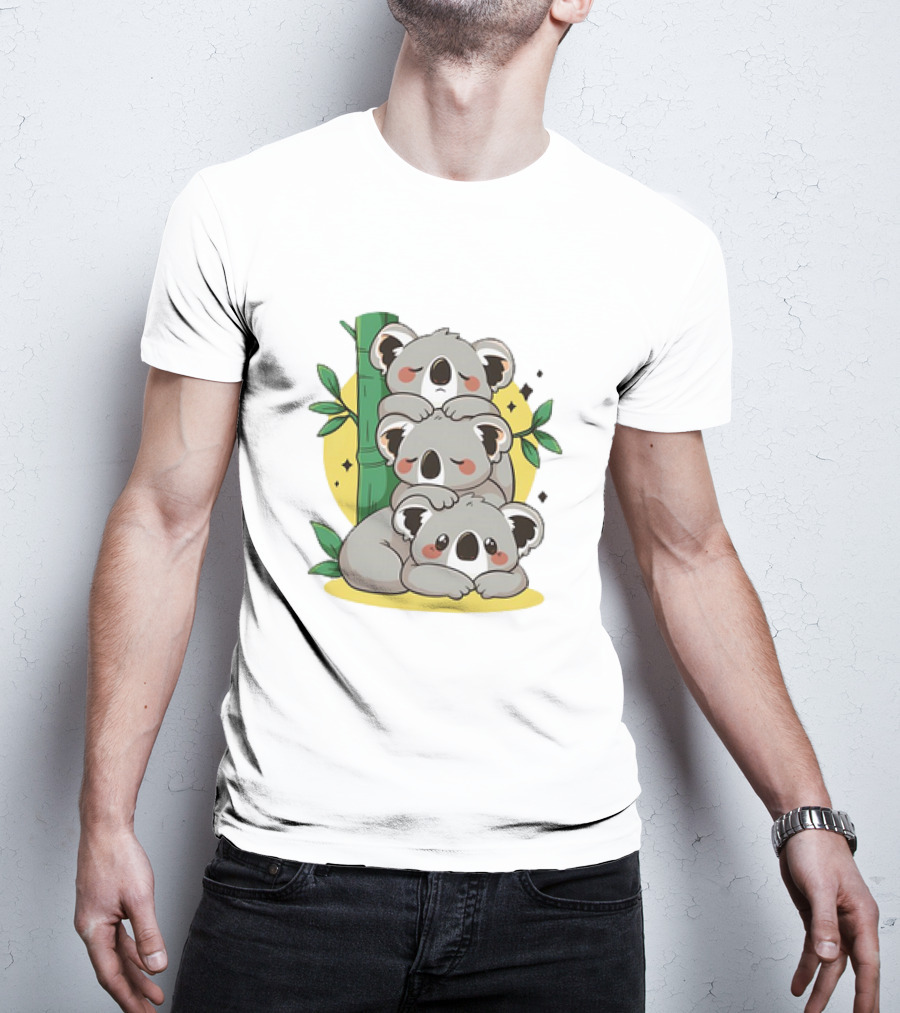 Koala Stack Trio With Bamboo And Leaves T-Shirt