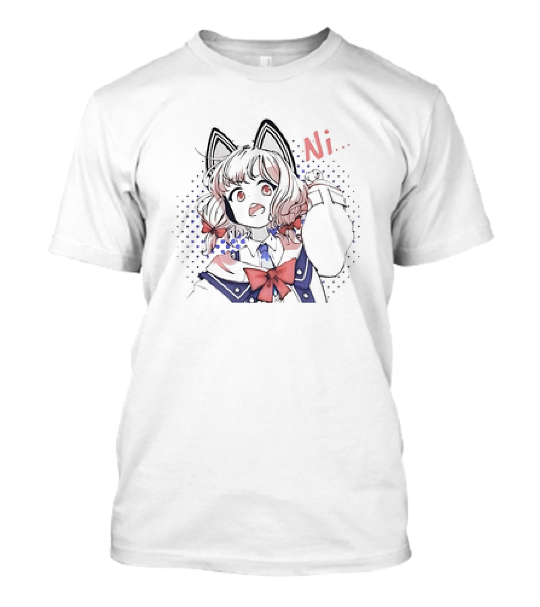 Momoi Ni Cat Ears Girl With Red Bows And Polka Dot T-Shirt