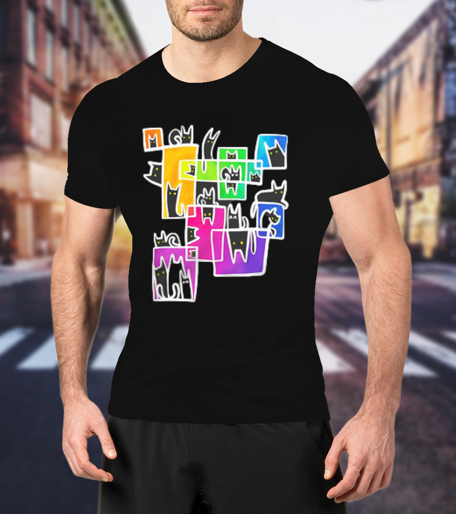 Cats Kitty Warp Rainbow Tetris Blocks T-Shirt