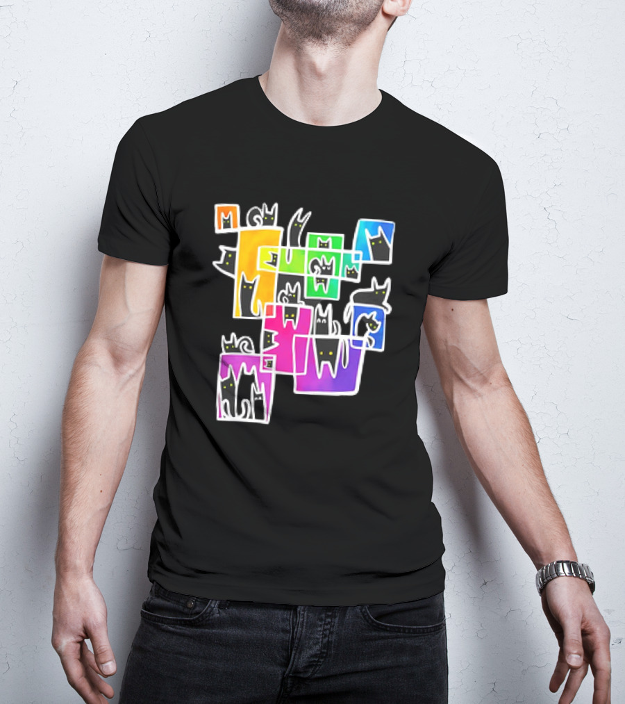 Cats Kitty Warp Rainbow Tetris Blocks T-Shirt
