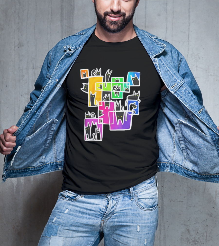 Cats Kitty Warp Rainbow Tetris Blocks T-Shirt