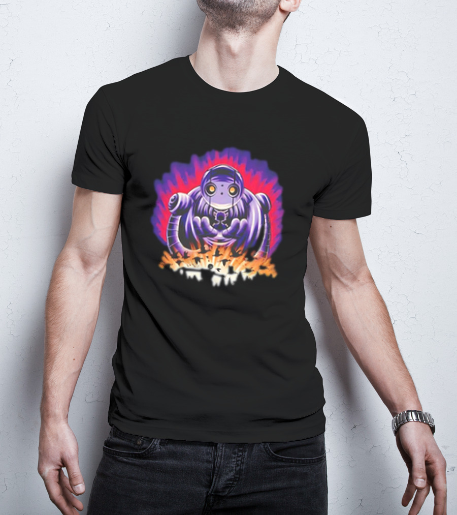 The Wild Robot Surrounded By Flames And Vibrant Aura Wild And Free T-Shirt
