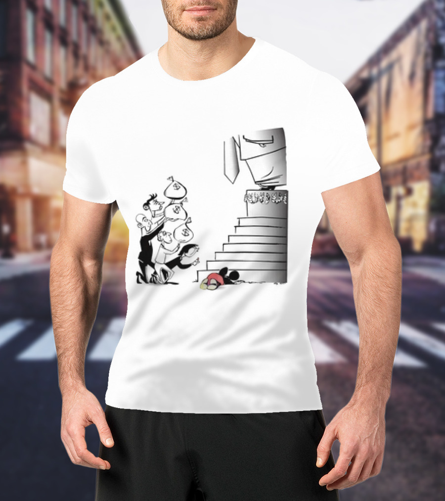 Mickey Mouse Money Bags Cartoon Stairs Political Satire T-Shirt