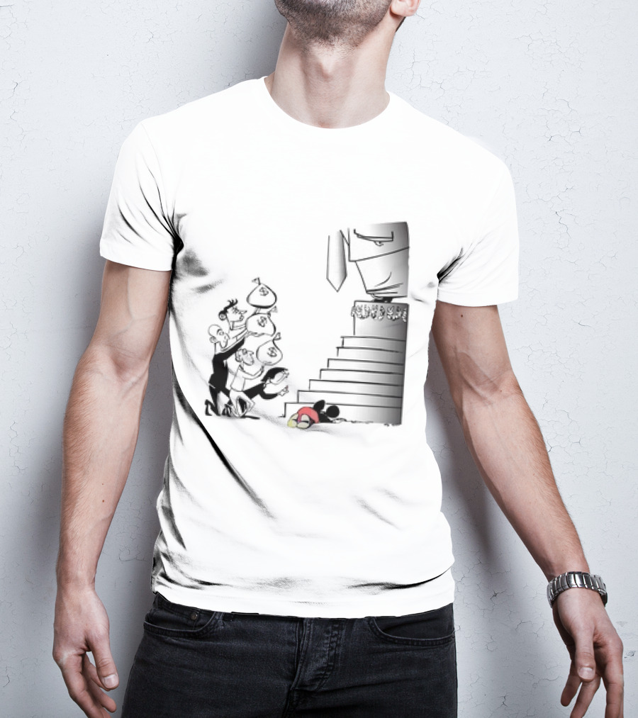 Mickey Mouse Money Bags Cartoon Stairs Political Satire T-Shirt