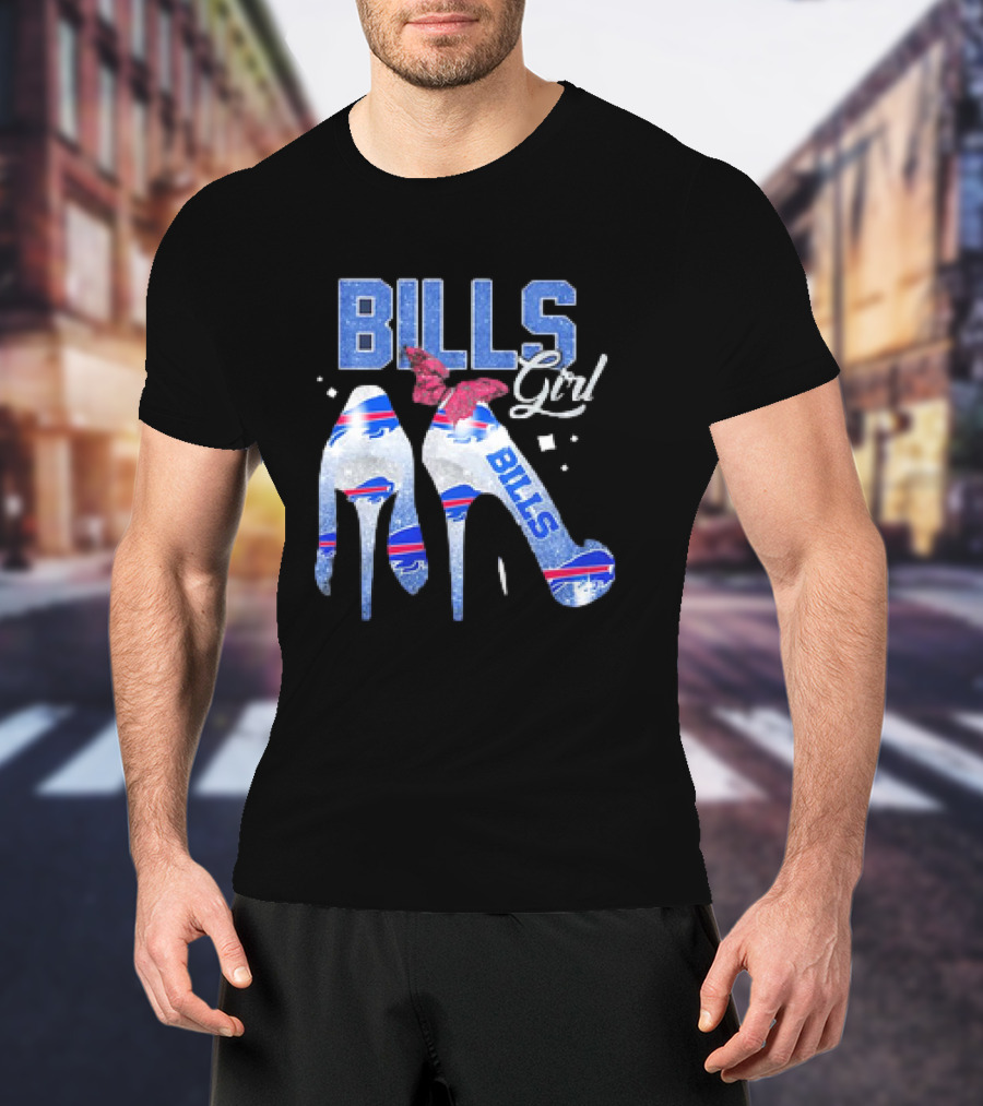 BILLS Girl Glitter Heels With Buffalo Logo And Pink Bow T-Shirt