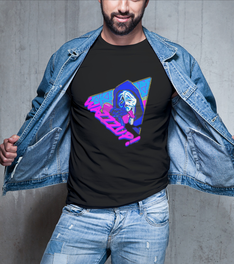 Ghostface Scream Wazzup 90s Neon Vibes T-Shirt