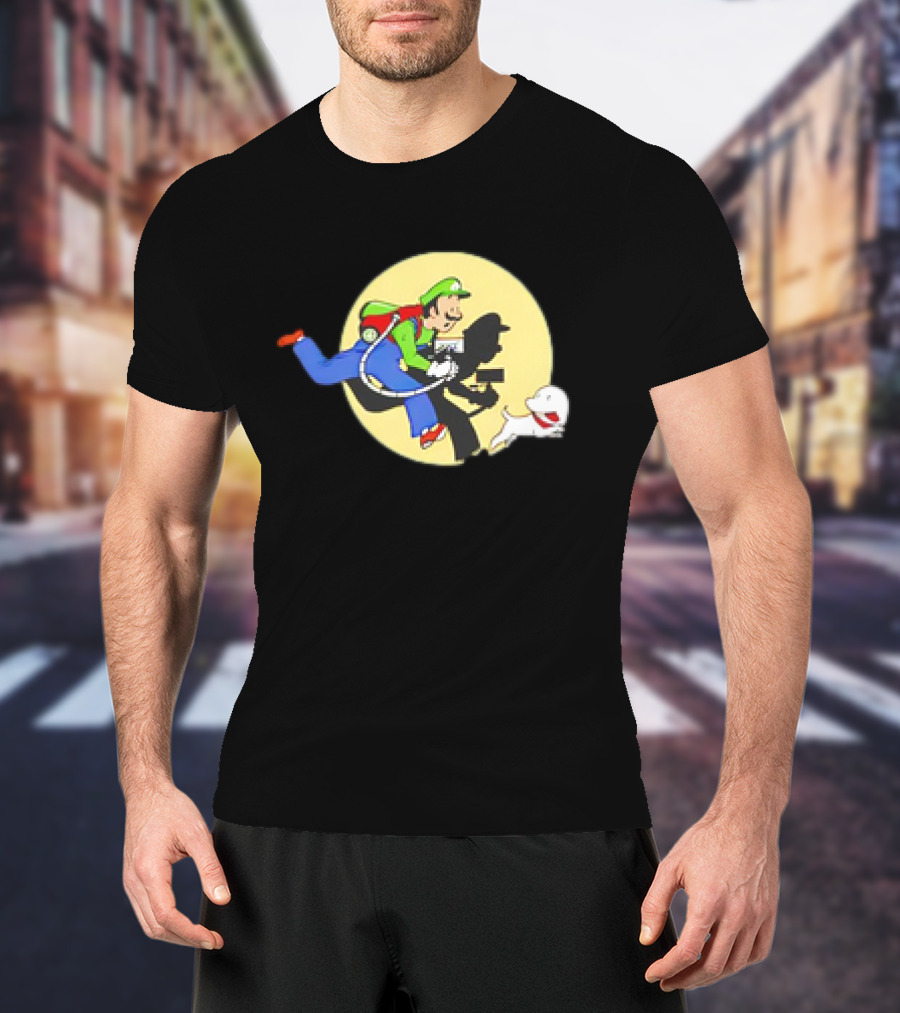 Luigi’s Mansion X The Adventures Of Tintin Luigi And Snowy Shadow Scene T-Shirt