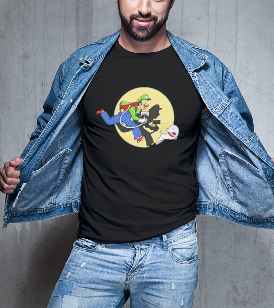 Luigi’s Mansion X The Adventures Of Tintin Luigi And Snowy Shadow Scene T-Shirt