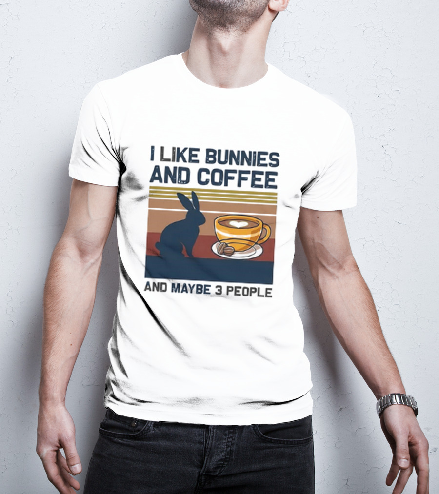 I Like Bunnies And Coffee And Maybe 3 People Vintage Retro Stripe T-Shirt