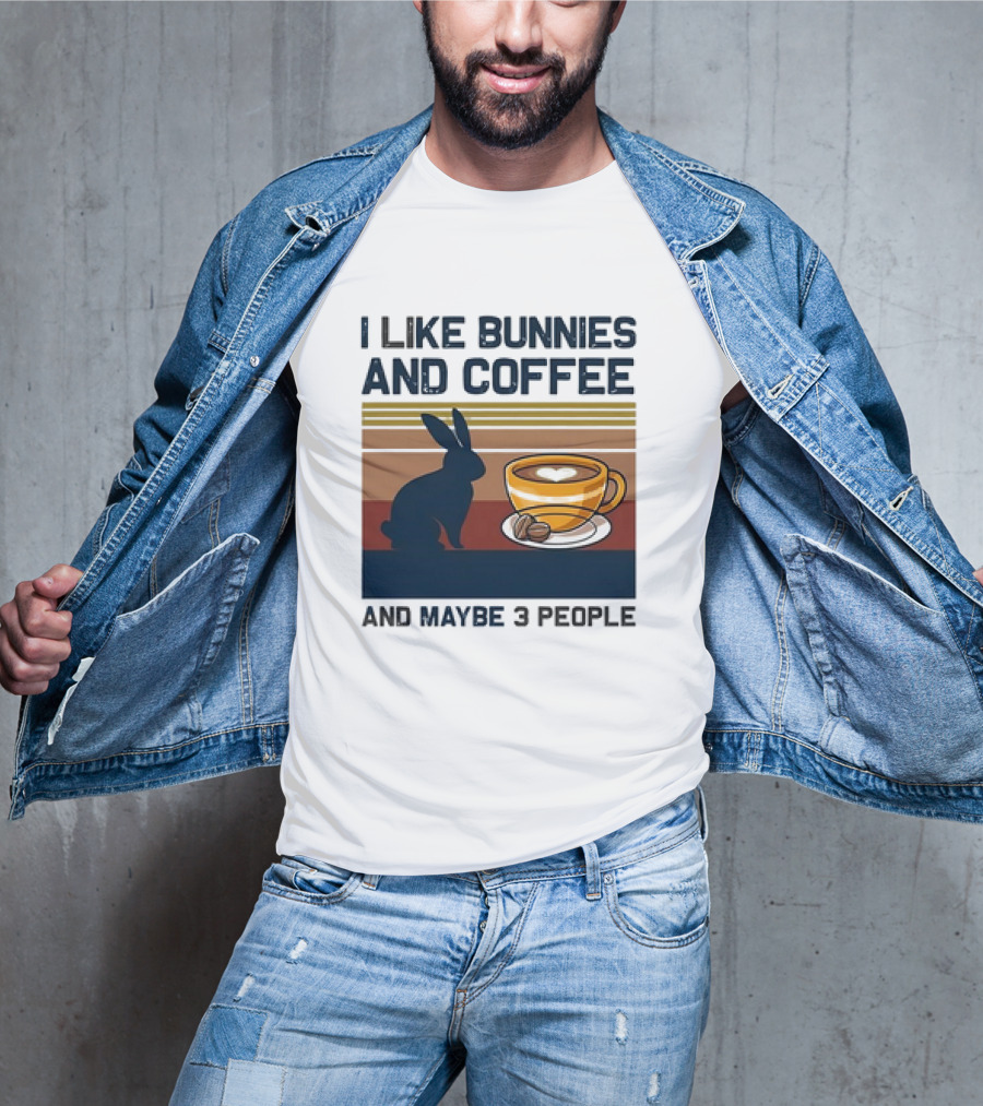 I Like Bunnies And Coffee And Maybe 3 People Vintage Retro Stripe T-Shirt